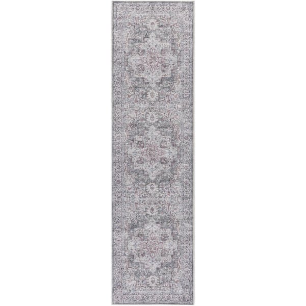 Unbranded Machine Washable Series 1 Ivory Grey 2 ft. x 6 ft. Distressed Traditional Runner Area Rug