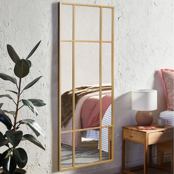 Lirago 24 in. W x 63 in. H Arched Metal Frame Wall Mirror in Gold