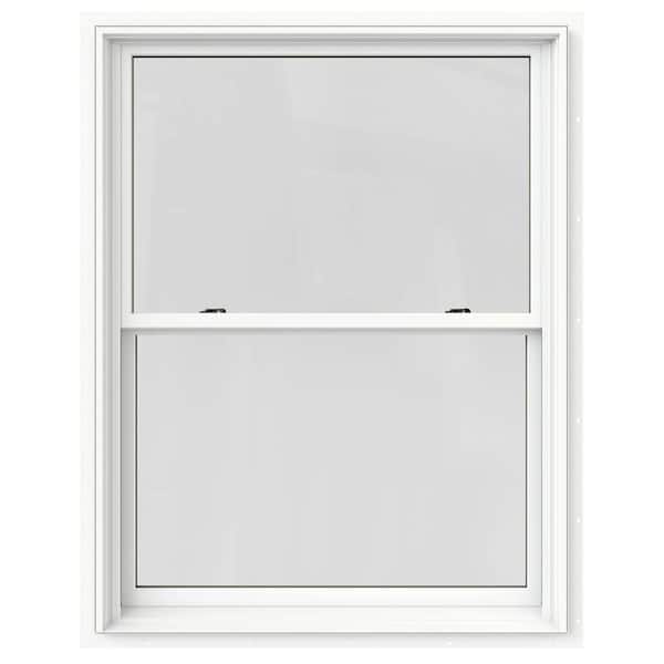 JELD-WEN 37.375 in. x 48 in. W-2500 Series White Painted Clad Wood Double Hung Window w/ Natural Interior and Screen