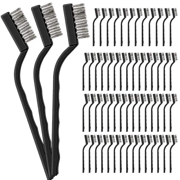 60-Piece Mini Wire Brush Set Stainless Steel Bristle Small Metal Brush for Cleaning Welding and Rust Black