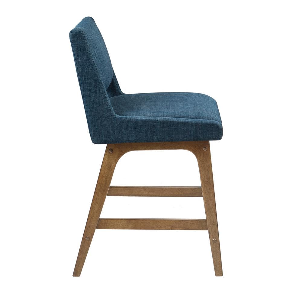 Navy Blue Pecan Wood Upholstered Counter Stool with Cushion