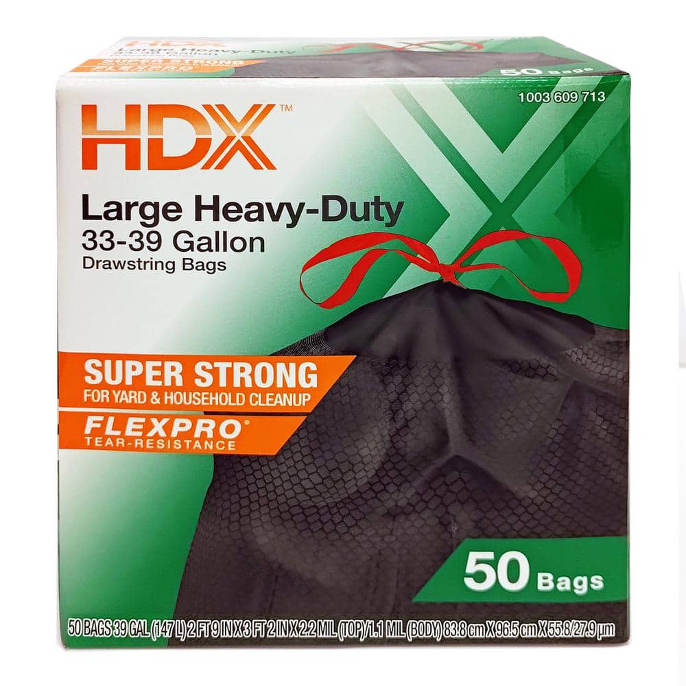 HDX 39 Gal. Clear Flex Drawstring Trash Bags (50-Count) - For