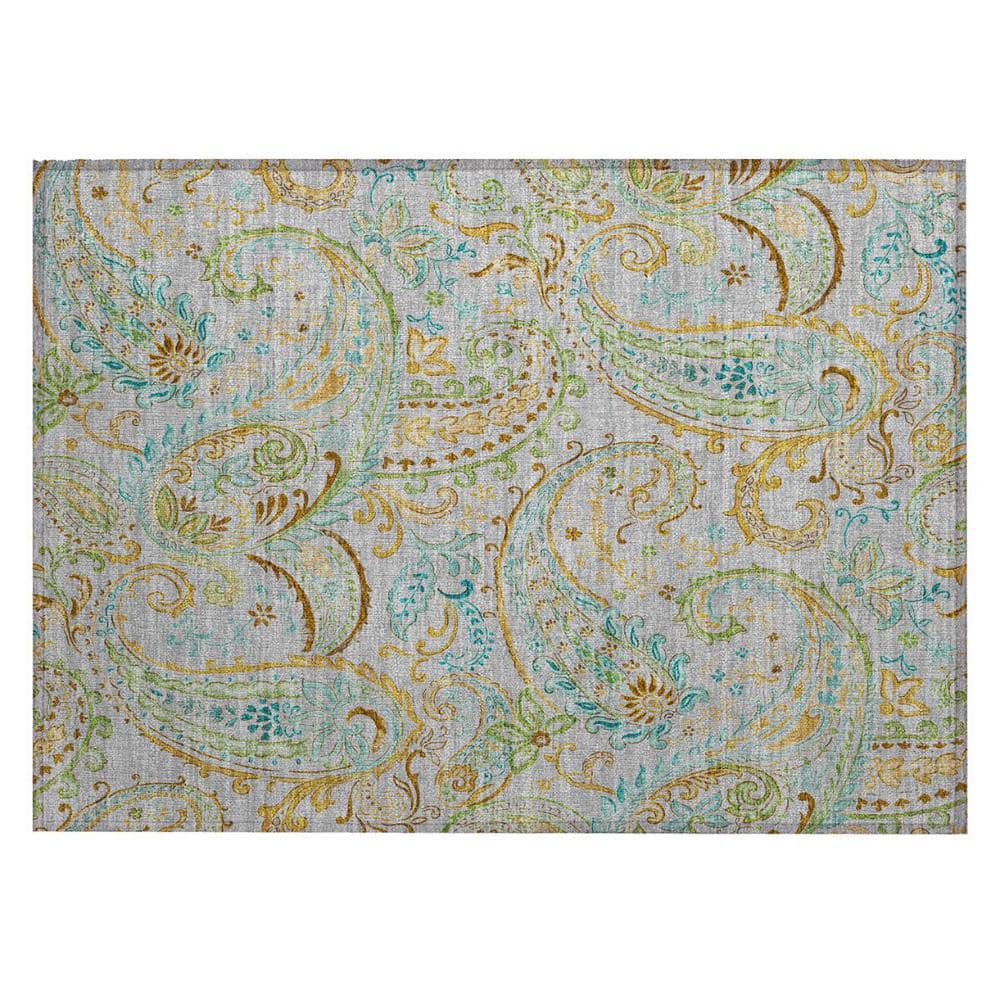 Gray and Gold 2 ft. x 3 ft. Woven Paisley Polyester Rectangle Indoor/Outdoor Area Rug price history on PriceWatchPro
