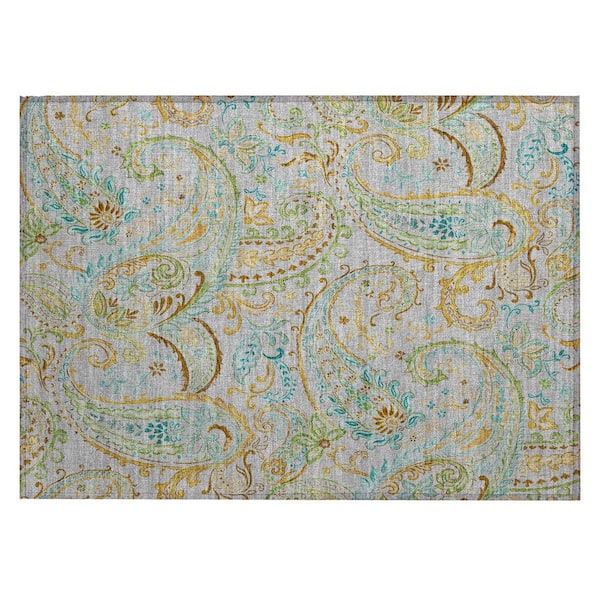 HomeRoots Gray and Gold 2 ft. x 3 ft. Woven Paisley Polyester Rectangle Indoor/Outdoor Area Rug
