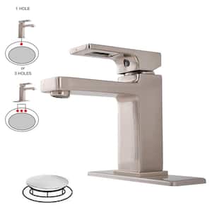 Single Hole Single-Handle Low-Arc Bathroom Faucet Water-Saving Basin With Drain Kit In Brushed Nickel