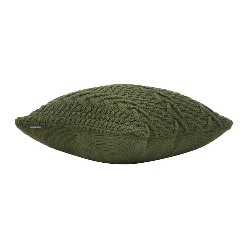 Winter Moss Green Chunky Knit Square Throw Pillow