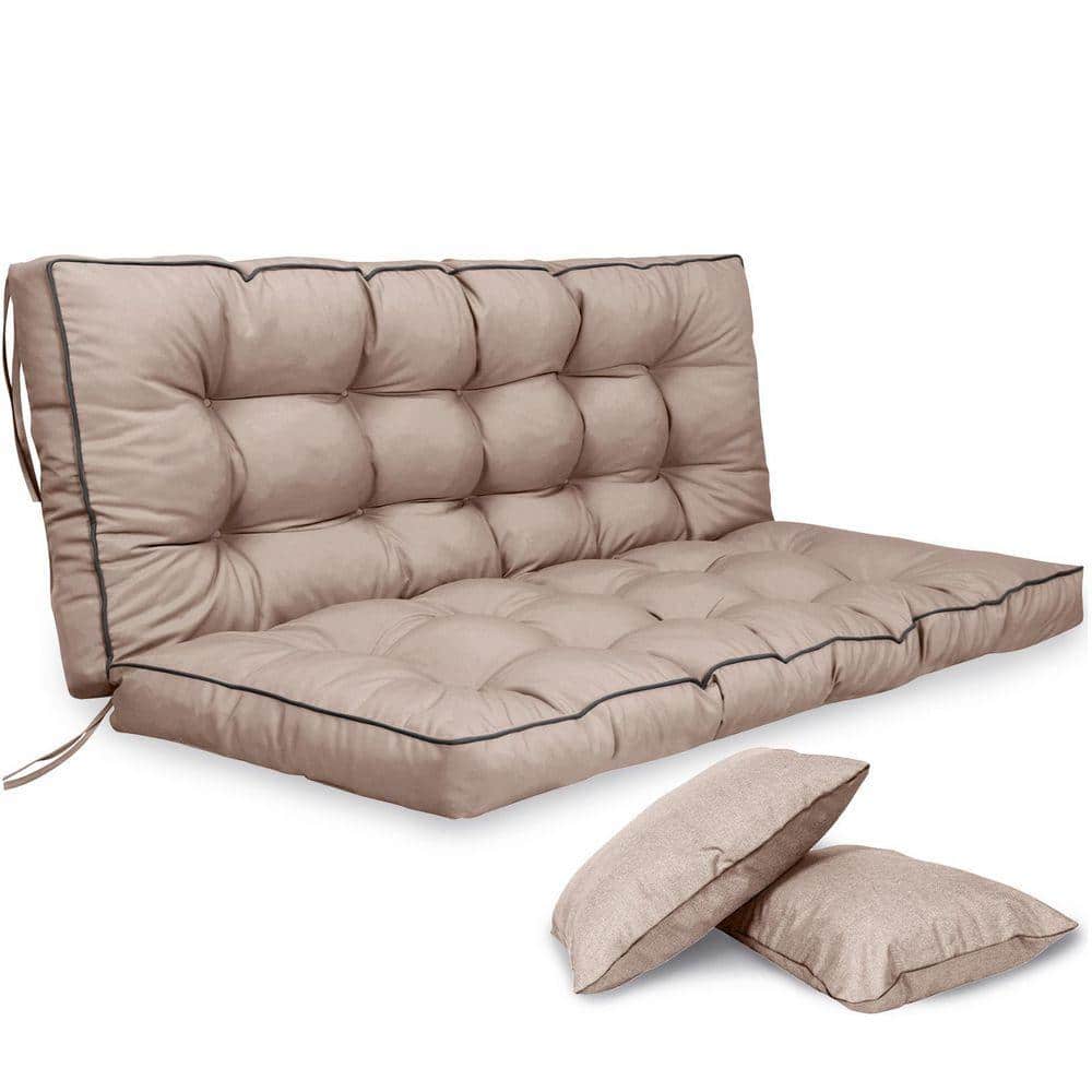 55 in.x 40 in. Porch Swing Cushions Waterproof & Fade Resistant Swing Cushions for Outdoor Furniture with Backrest Khaki