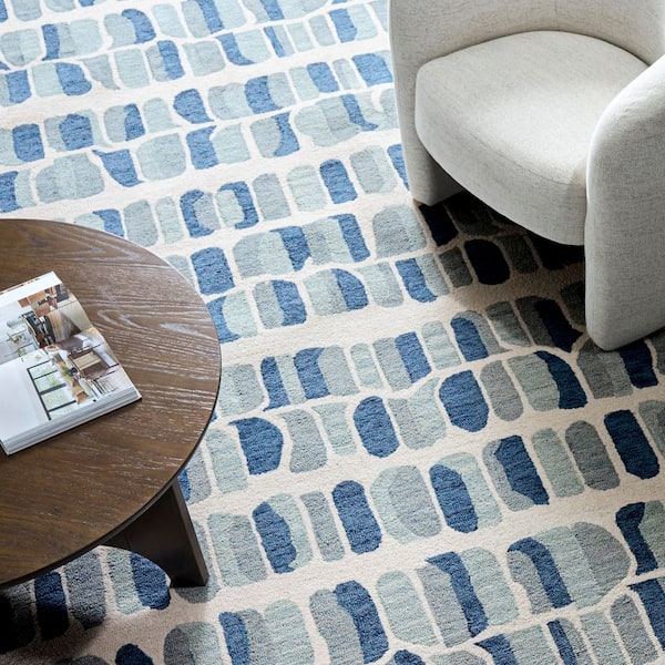 Metro 9 ft. x 12 ft. Blue/Ivory Scandinavian Organic Stripe Area Rug