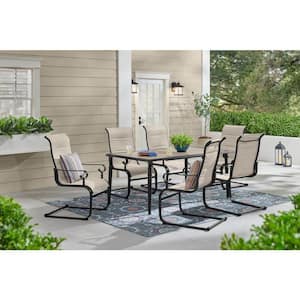Glenridge Falls 7-Piece Metal Padded Sling Rectangular Outdoor Dining Set in Putty Beige