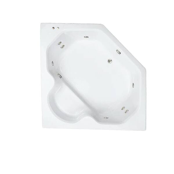60 in. x 60 in. Acrylic Corner Drop-in Whirlpool Bathtub with Center Drain in Bone