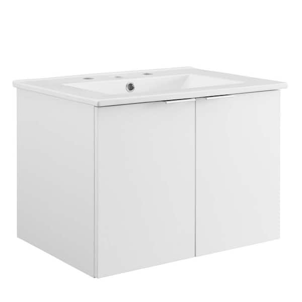 MODWAY Maybelle 24.5 in. W x 18.5 in. D x 24 in. H Vanity in White with White Ceramic Top
