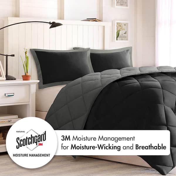 Madison Park Windsor 3-Piece Black/Gray King 3M Scotchgard Diamond