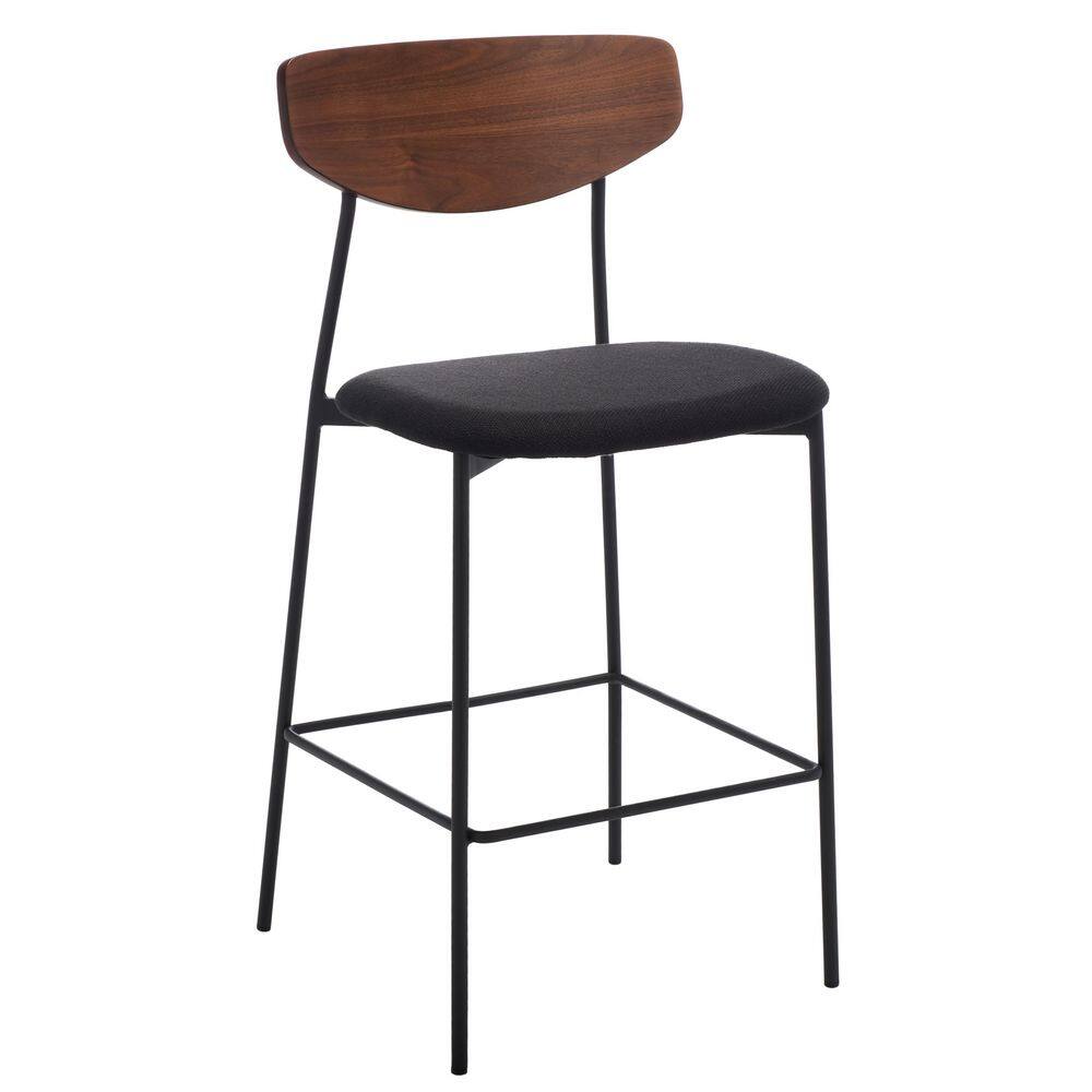 Retro-Chic Walnut & Black Leather Saddle Style Counter Stool