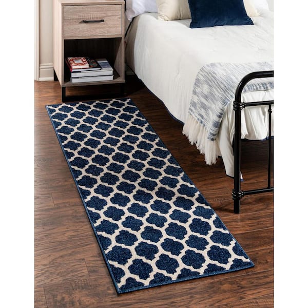 Trellis Philadelphia Navy Blue/Beige 2' 7 x 10' 0 Runner Rug