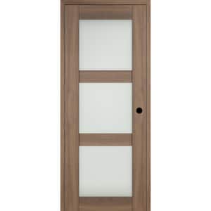Vona 32 in. x 84 in. Left-Hand 3 Lite Frosted Glass Pecan Nutwood Composite Solid Core Wood Single Prehung Interior Door