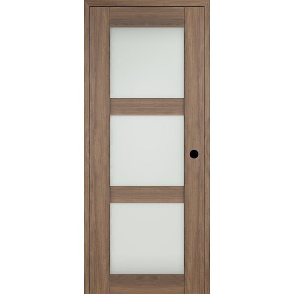 Belldinni Vona 18 in. x 80 in. Left-Hand 3 Lite Frosted Glass Pecan Nutwood Composite Solid Core Wood Single Prehung Interior Door