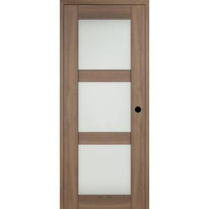 Vona 30 in. x 84 in. Left-Hand 3-Lite Frosted Glass Pecan Nutwood Composite Solid Core Wood Single Prehung Interior Door
