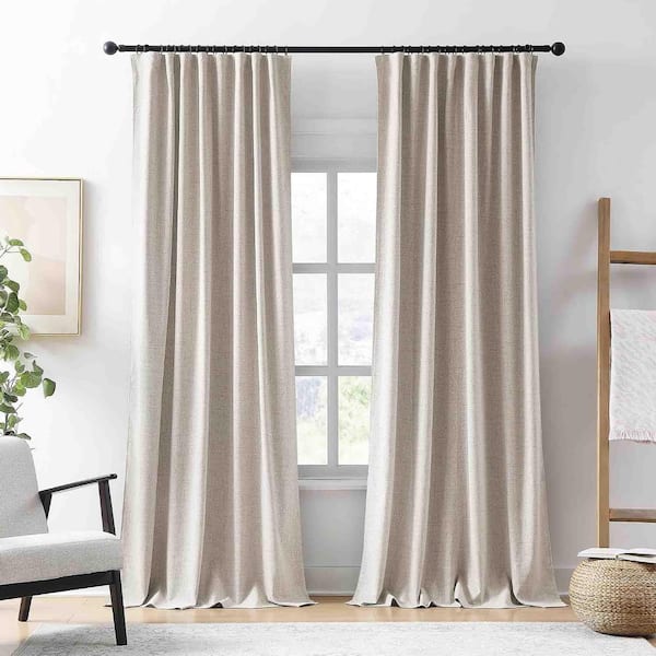 Beige Linen Blend 70 in. W x 108 in. L Back Tab Blackout Curtain (Set of 2)