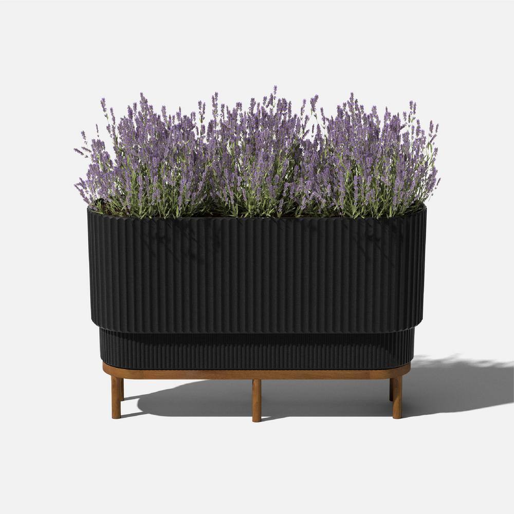 30" Black/Brown Raised Long Planter with Wooden Stand