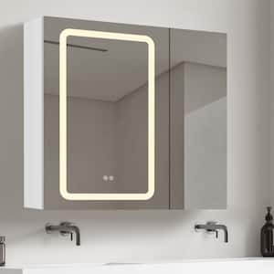 30 in. W x 30 in. H Rectangular White Aluminum Surface Mount Defogger Bathroom Medicine Cabinet with Mirror and Lighted
