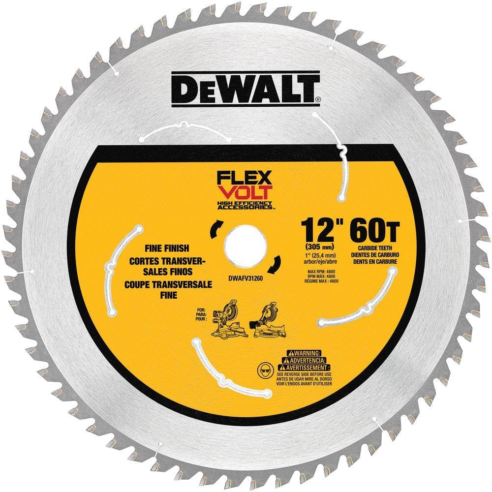 DEWALT FLEXVOLT 12 in. 60-Teeth Carbide-Tipped Miter Saw Blade DWAFV31260  The Home Depot