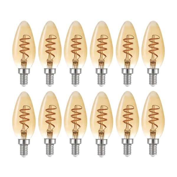40 Watt Equivalent B10 Dimmable Spiral Filament Vintage Edison LED Light Bulb, Warm Amber Light (12-Pack)