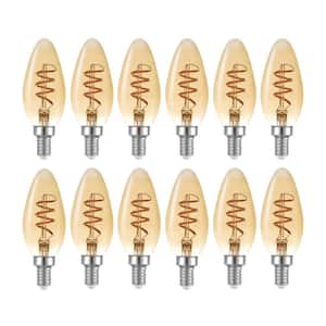 40 Watt Equivalent B10 Dimmable Spiral Filament Vintage Edison LED Light Bulb, Warm Amber Light (12-Pack)