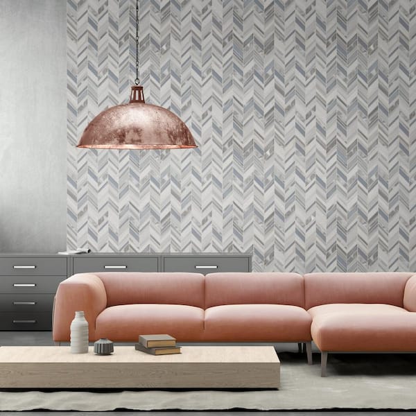 Harlow Chevron 12 in. x 12 in. x 0.31 in. Glass/Stone/Metal Mesh-Mounted Mosaic Wall Tile (10 sq. ft./Case)