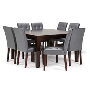 Andover 9-Piece Dining Set with 8 Upholstered Dining Chairs in Stone Grey Faux Leather and 54 in. Wide Table