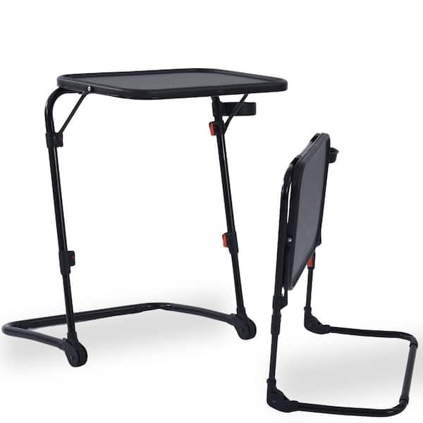 BASELINE BLACK 21.06 in. Modern Rectangle Folding Laptop Desk with Cup Holder-Perfect for Work or Play Set of 2