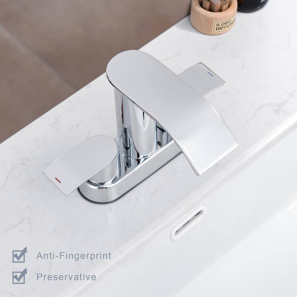 Chrome Double Handle Waterfall Bathroom Faucet with Pop-Up Drain