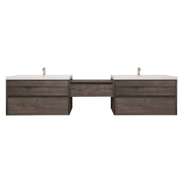 Kingdee 112 in. W x 20 in. D x 26 in. H Double Sink Middle Table Counter Bath Vanity in Smoke Oak with White Acrylic Top
