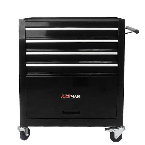 Black 4 Drawers Multi functional Steel Tool Cart with Wheels and Pull Handle