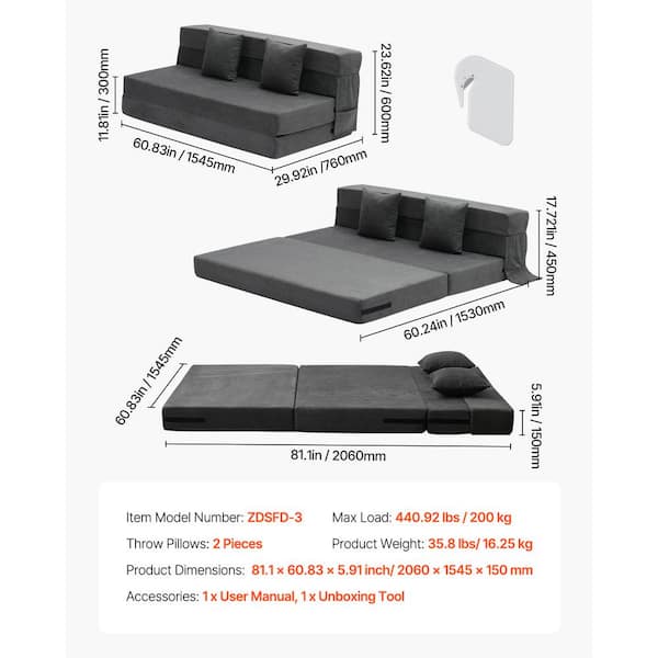 VEVOR Folding Sofa Bed, Composite Outdoor Couch with Cushion Guard