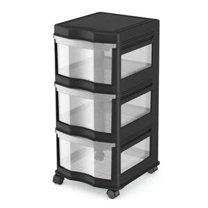 Classic 27.75 in. H x 13.2 in. W x 15.5 in. D 3 Shelf Standing Plastic Storage Organizer and Drawers Black