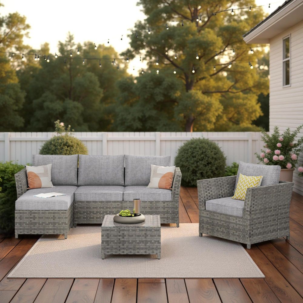 XIZZI Vesta Gray 6-Piece Wicker Outdoor Patio Conversation Sofa