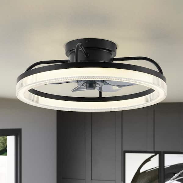RRTYO Elden 19.6 in. Indoor Modern Black Wheel Ring Semi-Flush Standard Ceiling Fan with Color-Changing Integrated LED