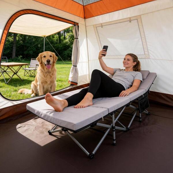 BOZTIY Oversized Folding Camping Cot with 2 in. Mattress Heavy