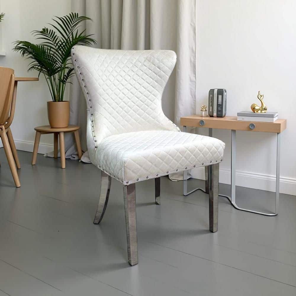 Anova White and Silver Fabric With Cushion Dining Chair (Set of 2)