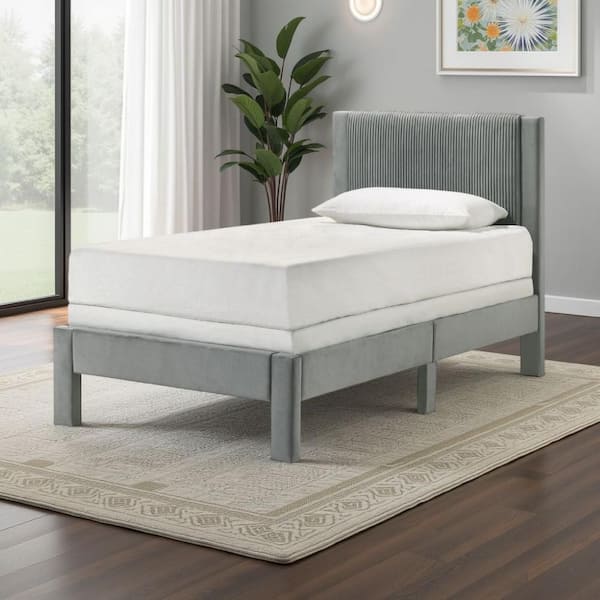 Cery Gray Wood Frame Twin Size Platform Bed with Headboard