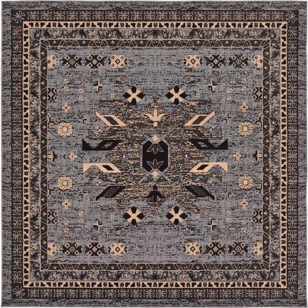 Unique Loom Taftan Oasis Gray 8' 0 x 8' 0 Square Rug