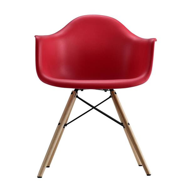 DHP Harper Red Mid Century Modern Molded Arm Chair with Wood Leg