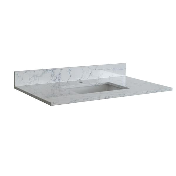 Dimakai 49 in. W x 22 in. D Marble Bathroom Vanity Top in Lightning White with Single Sink and 1 Faucet Hole with Backsplash