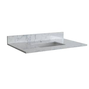 31 in. W x 22 in. D Engineered Stone composite Vanity Top in White with White Rectangular Single Sink and Backsplash