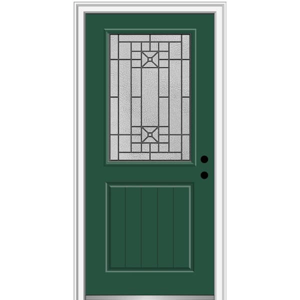 MMI Door 32 in. x 80 in. Courtyard Left-Hand 1/2 Lite Decorative Painted Fiberglass Smooth Prehung Front Door, 4-9/16 in. Frame