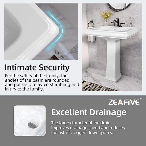 Zeafive 27 in. x 20 in. Vintage White Vitreous China Pedestal