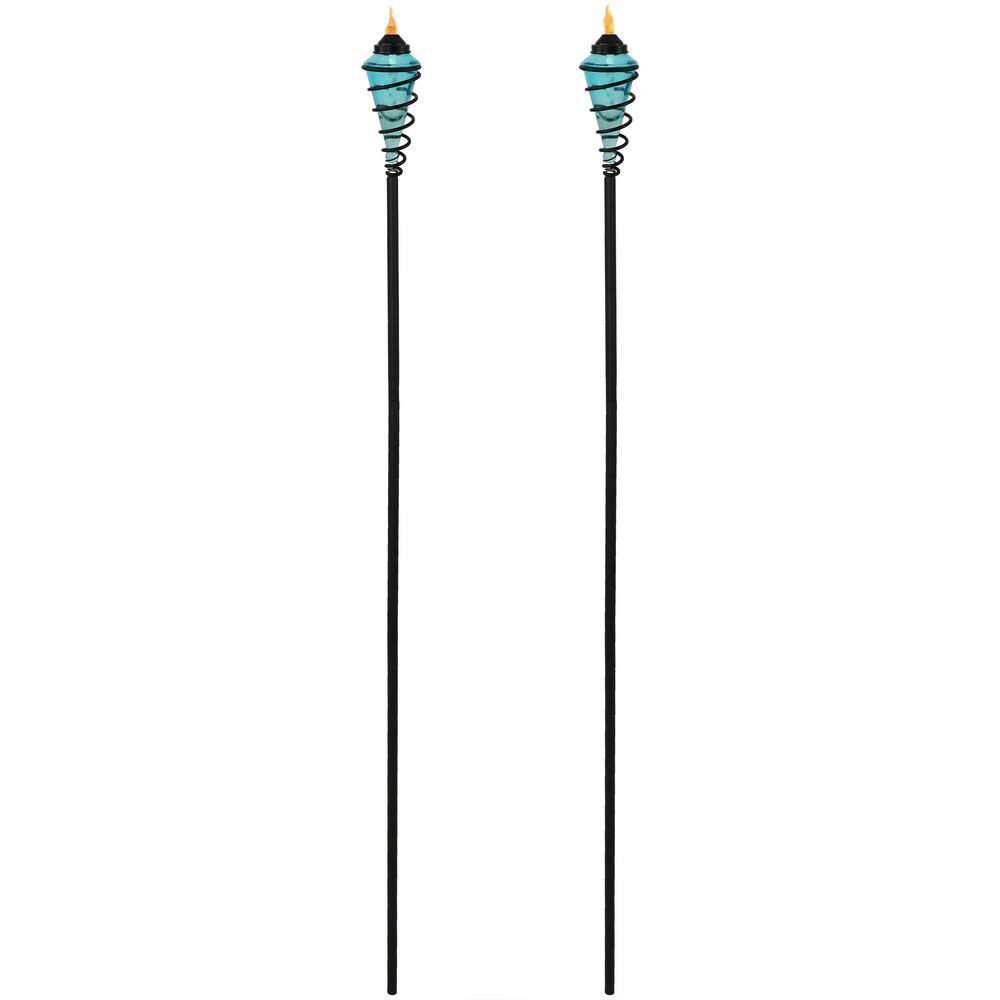 Blue Glass and Metal Swirl Adjustable Height Outdoor Torch Set