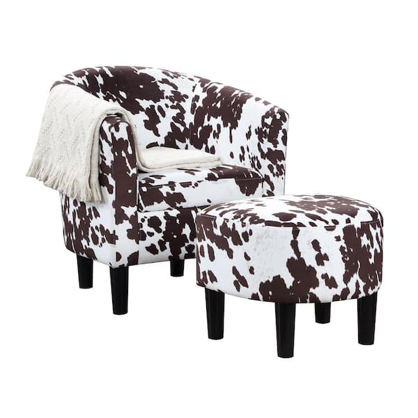 Black & White Faux Cowhide Fabric Armless Accent Chair Comfortable Holstein  Seat