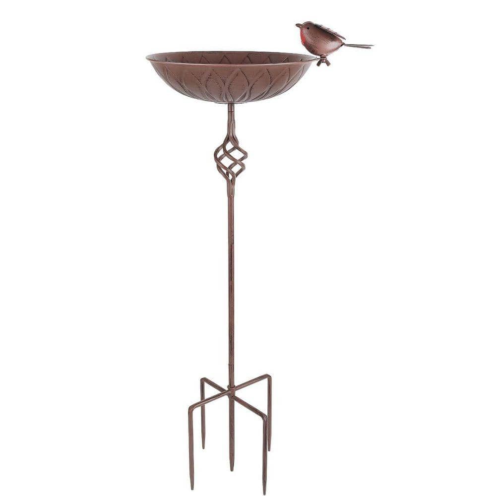 Outdoor Hand-Painted Metal Bird Bath: 27.6 in.H Stake with 5-Prong Base, Vintage Rustic Freestanding Bowl price history on PriceWatchPro