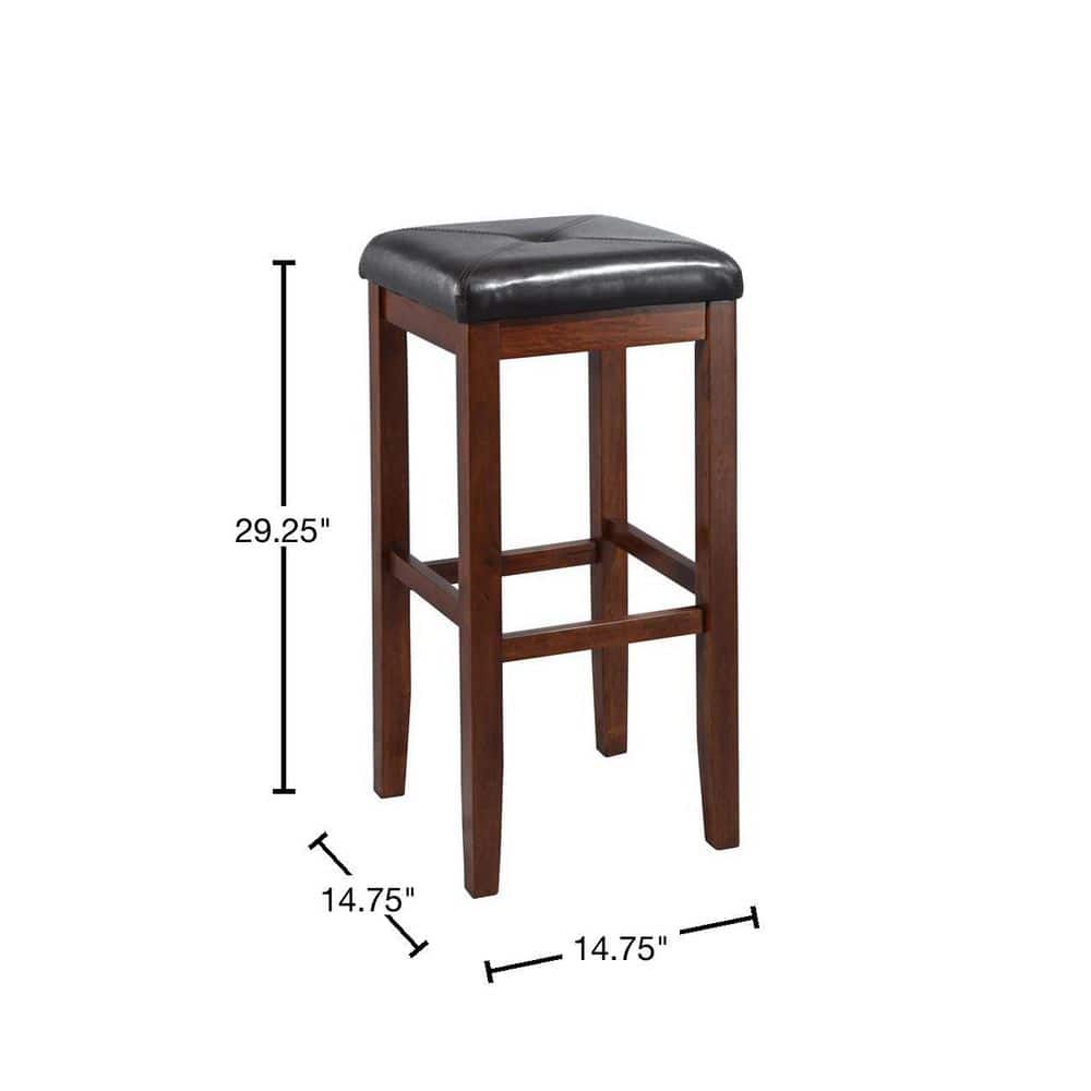 Vintage Mahogany Backless Wood Bar Stools with Leather Seats, 29" Height
